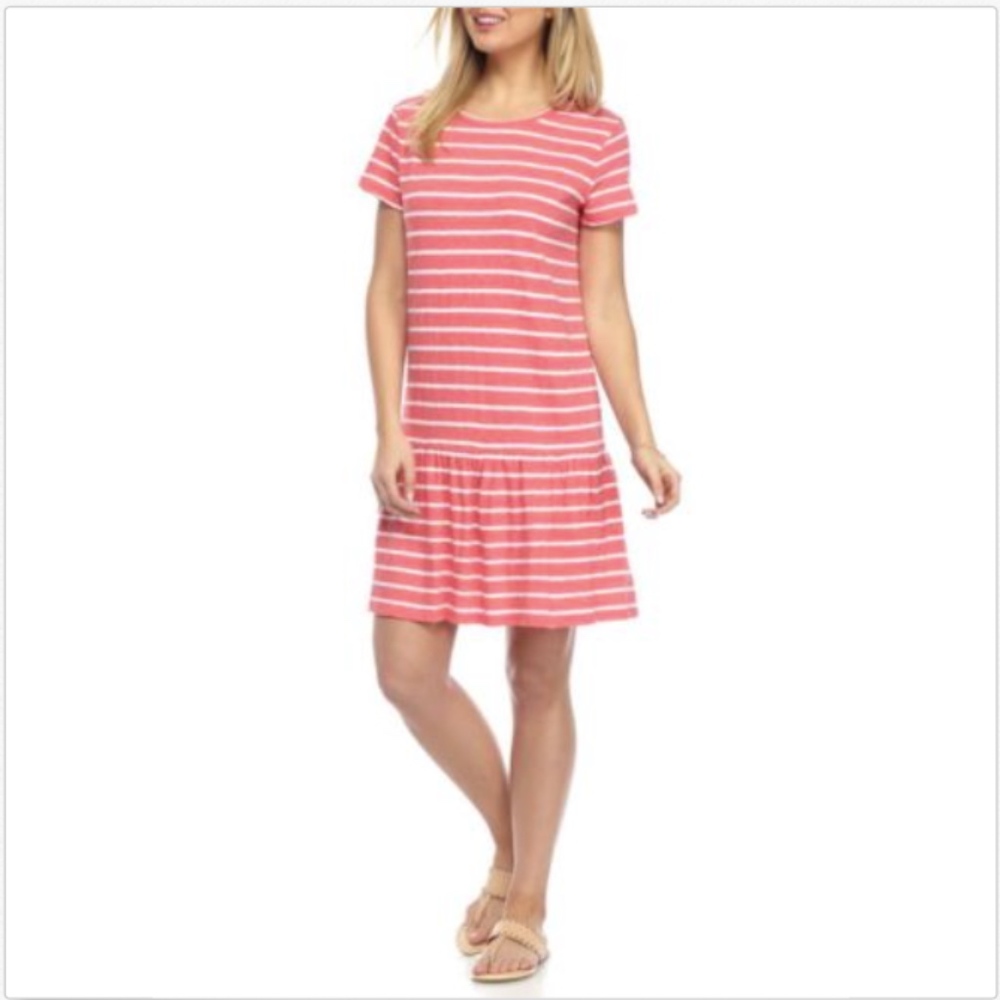 Crown & Ivy Striped Knit Drop Waist Pink Dress XS
